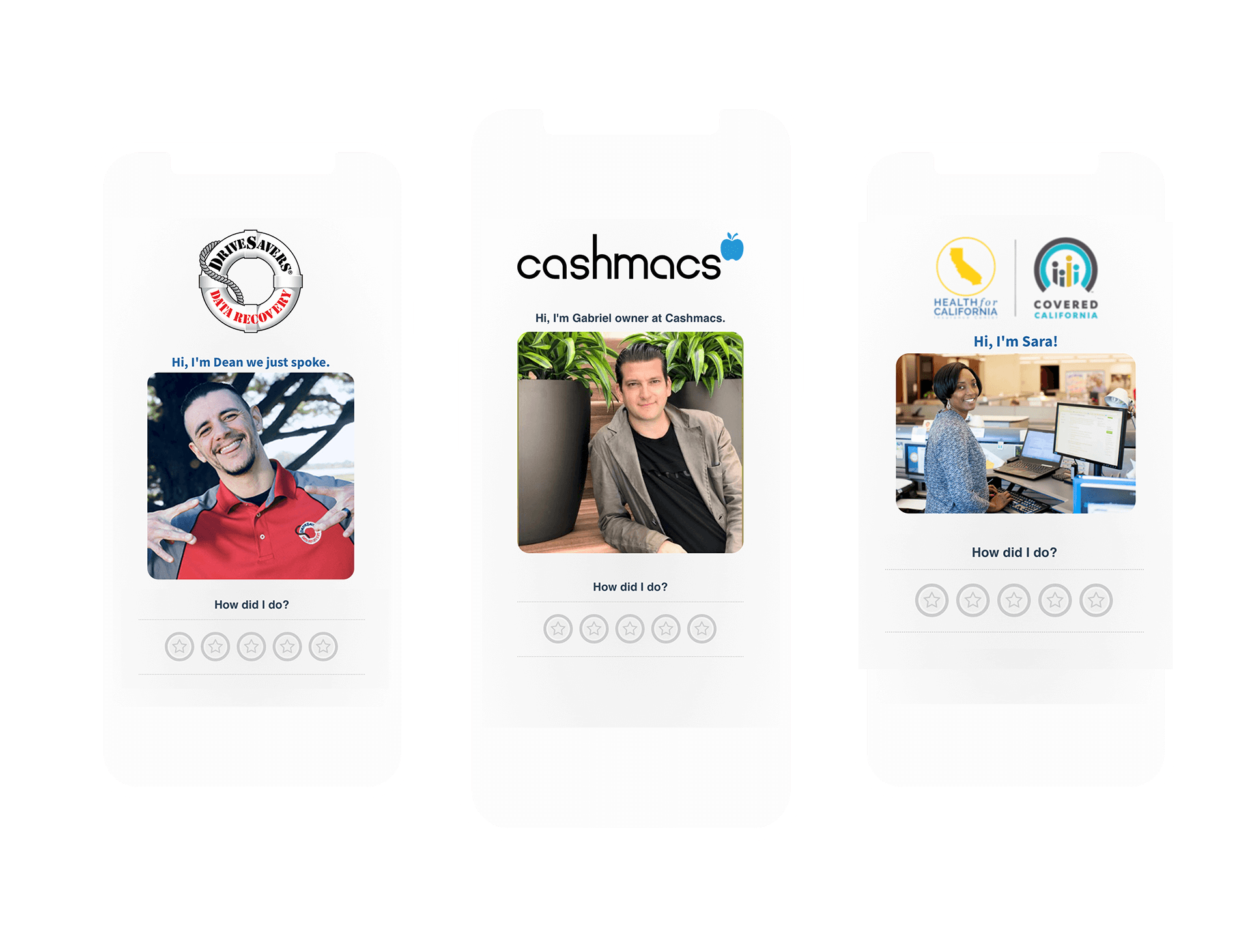 57Seconds review request app on three phones
